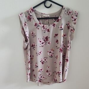 Pleione Tan and Pink Floral Blouse